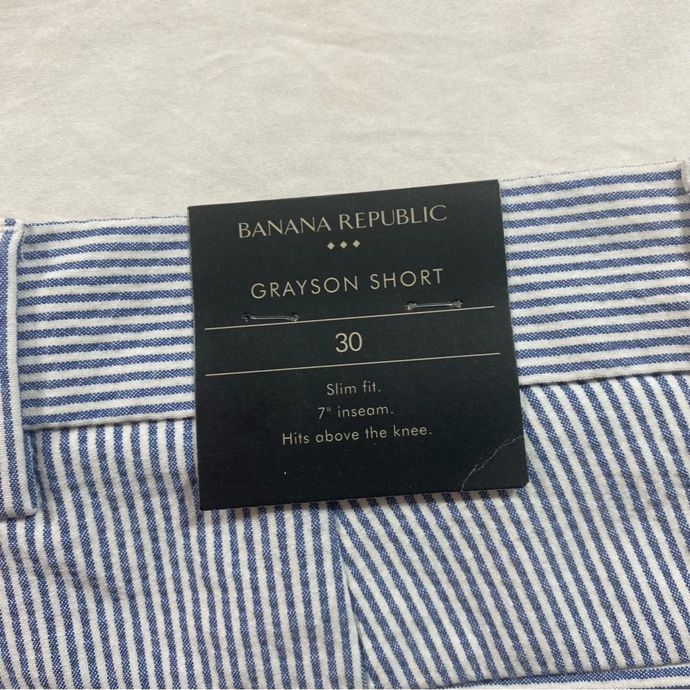 Banana Republic Shorts Grayson Seersucker pockets Blue White Flat Front Men 30 - Picture 5 of 8